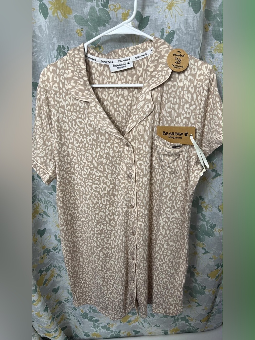 BearPaw Taupe Leopard Print Short Button-Front Nightshirt - Picture 2 of 2